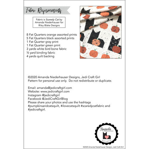 Back of Pumpkins and Cats Quilt Pattern - Amanda Niederhauser - Jedi Craft Girl