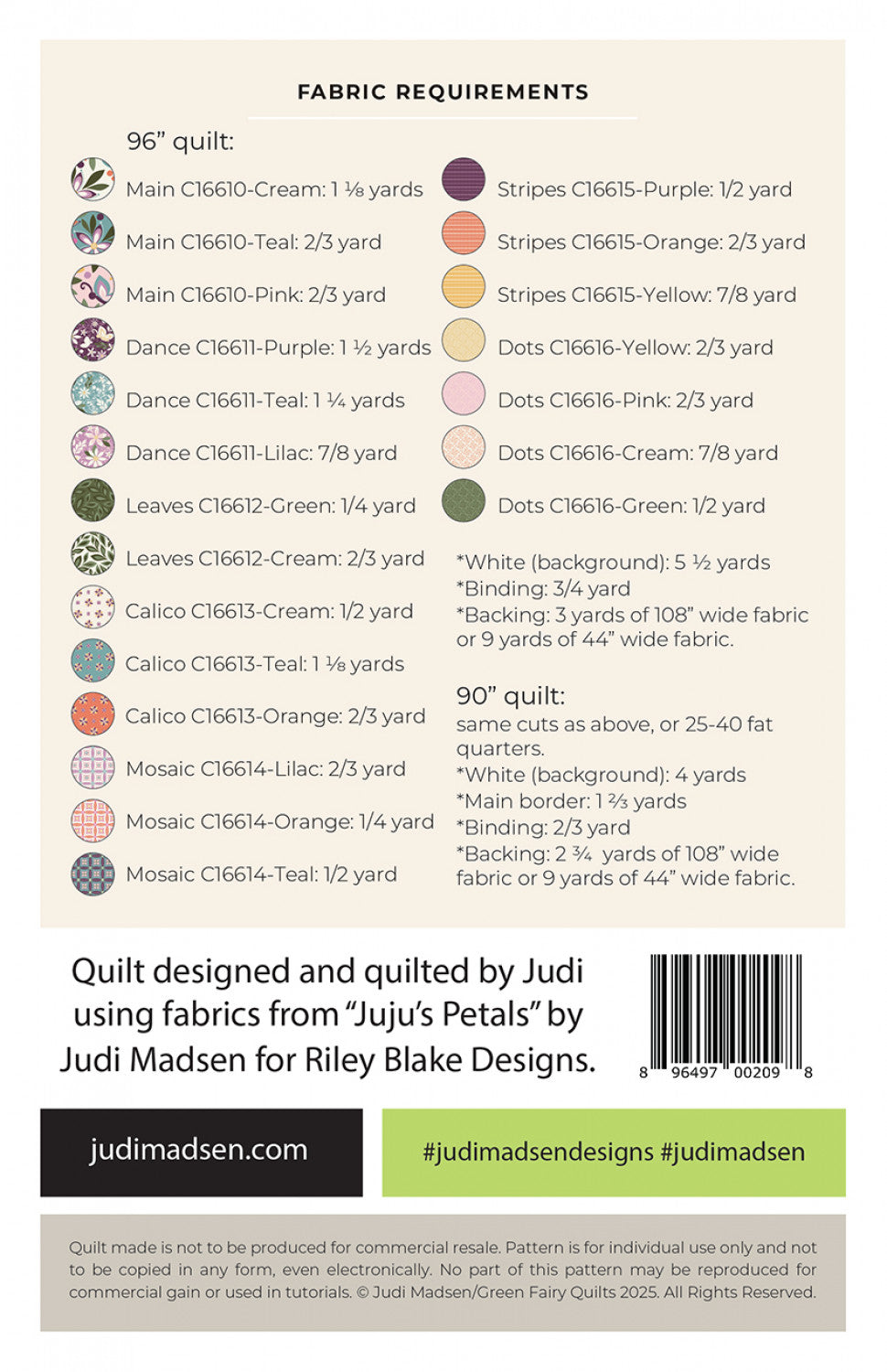 Back of the Juju's Tiles Quilt Pattern by Judi Madsen