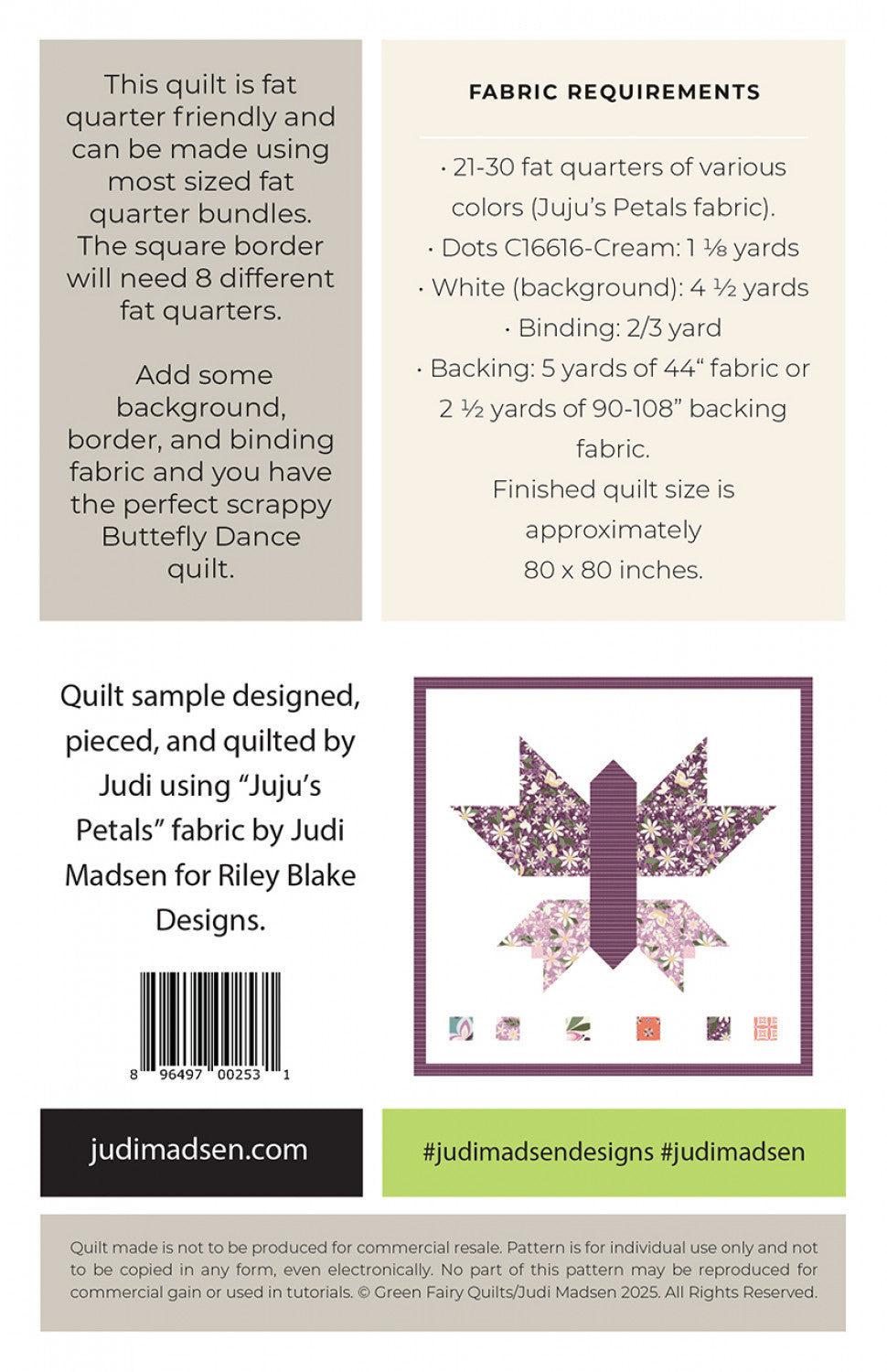 Back of the Butterfly Dance Quilt Pattern by Judi Madsen