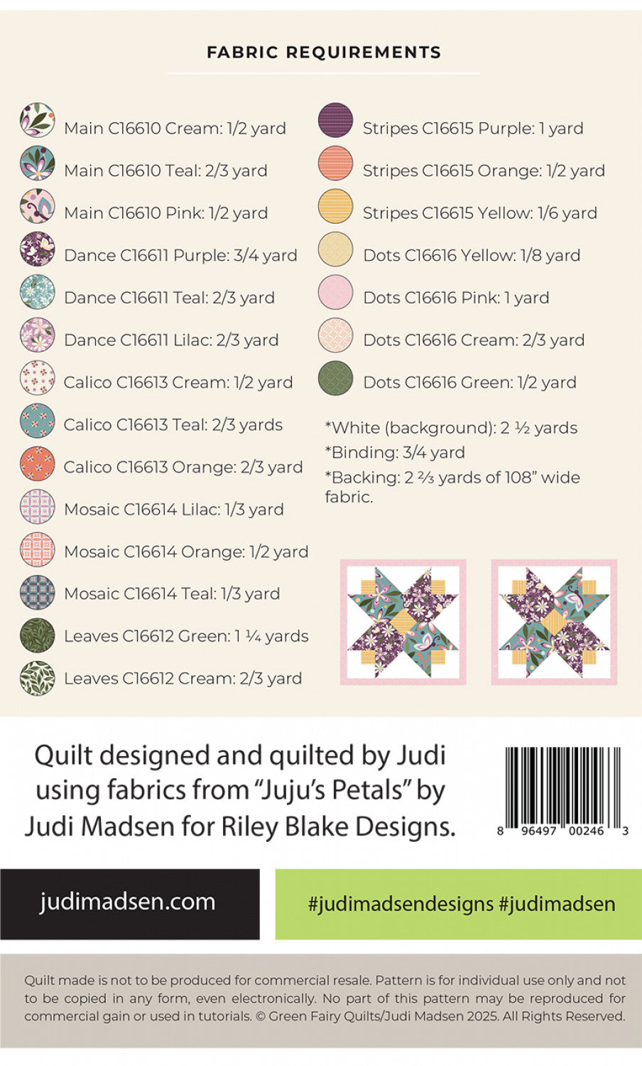 Back of the Mama Juju Quilt Pattern by Judi Madsen