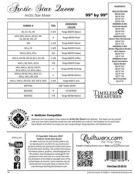 Back of the Arctic Star Queen Quilt Pattern by Quiltworx - Judy Niemeyer