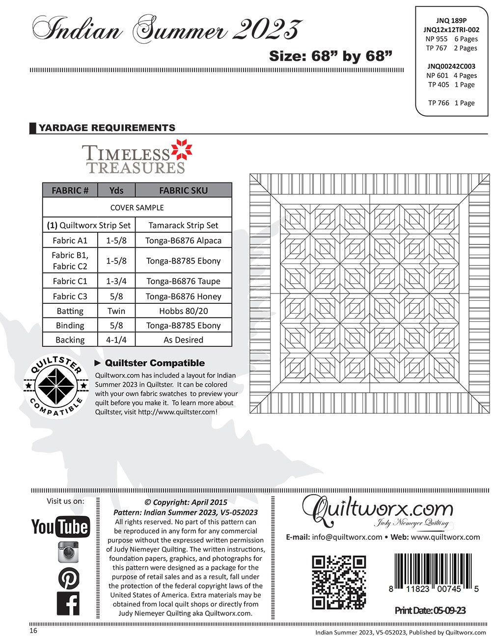 Back of the Indian Summer 2023 Quilt Pattern by Quiltworx