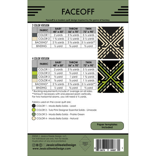 Back of the Faceoff quilt pattern by Jessica Steele Design