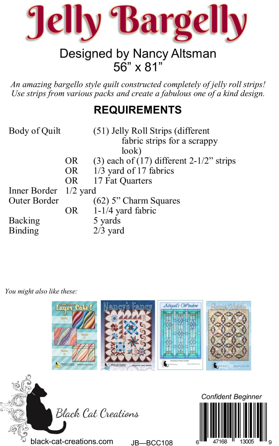 Back of the Jelly Bargelly Downloadable Pattern by Black Cat Creations