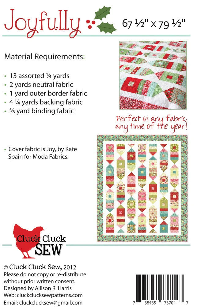 Back of the Joyfully Quilt Pattern by Cluck Cluck Sew