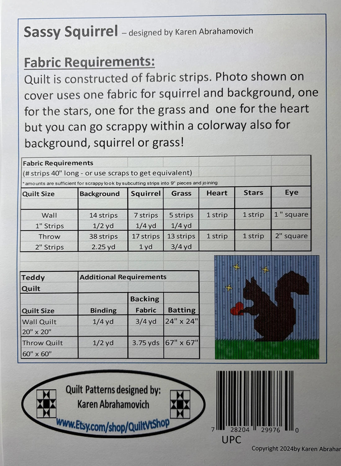 Back of the Sassy Squirrel Quilt Pattern by Karen Abrahamovich