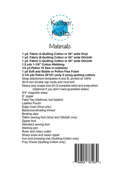 Back of the Mamacita Tote Pattern by Kustom Kwilts