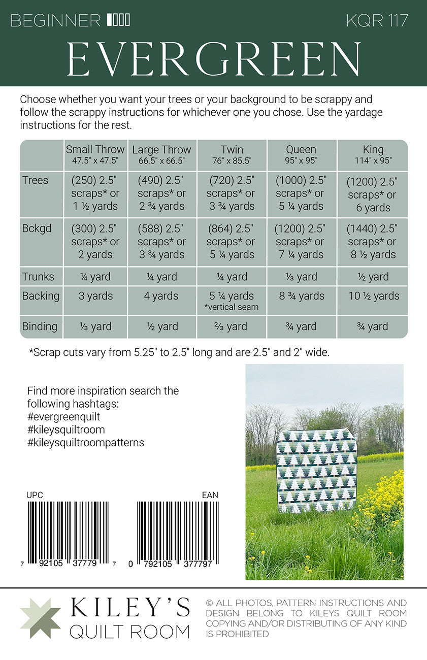 Back of the Evergreen Quilt Pattern by Kiley's Quilt Room