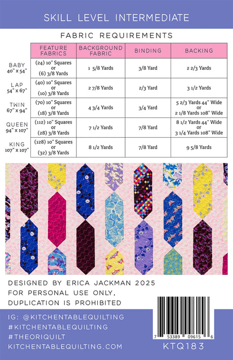 Back of the The Ori Quilt Pattern by Kitchen Table Quilting