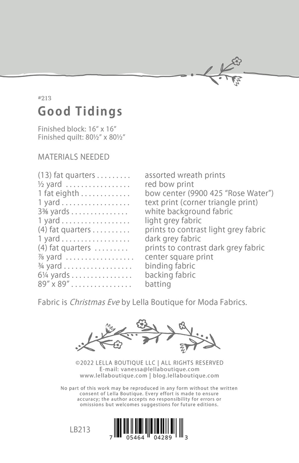 Back of the Good Tidings Quilt Pattern by Lella Boutique