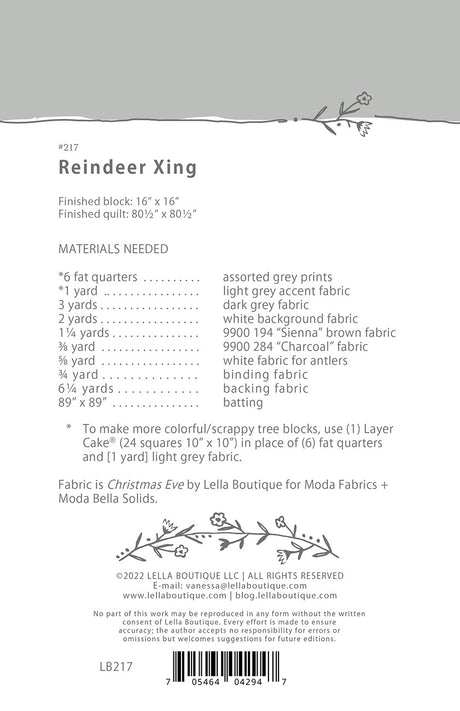 Back of the Reindeer Xing Quilt Pattern by Lella Boutique