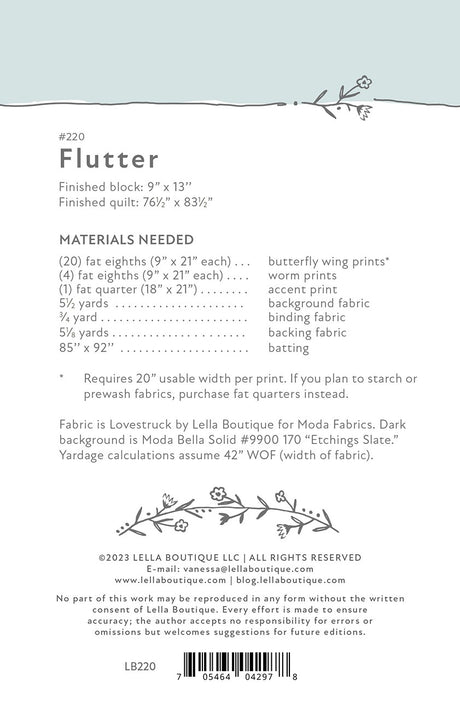 Back of the Flutter Quilt Pattern by Lella Boutique