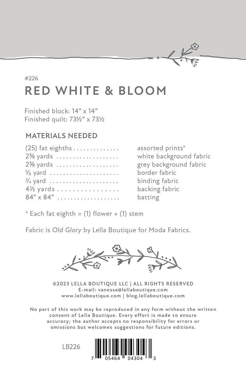 Back of the Red White & Bloom Quilt Pattern by Lella Boutique