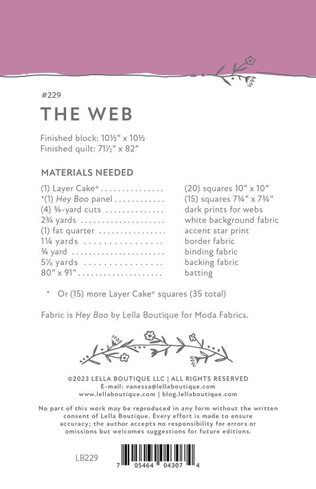 Back of the The Web Quilt Pattern by Lella Boutique