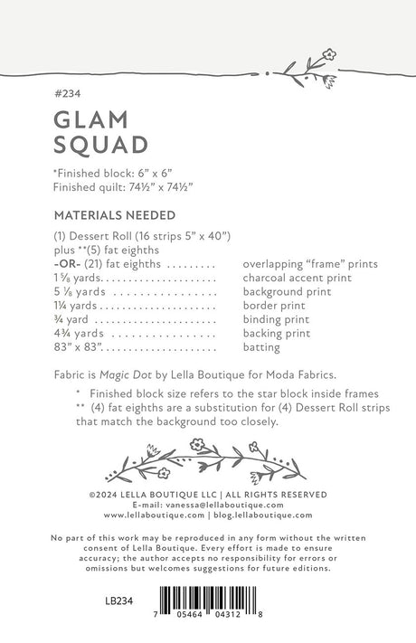 Back of the Glam Squad Quilt Pattern by Lella Boutique