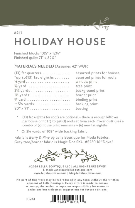 Back of the Holiday House Quilt Pattern by Lella Boutique