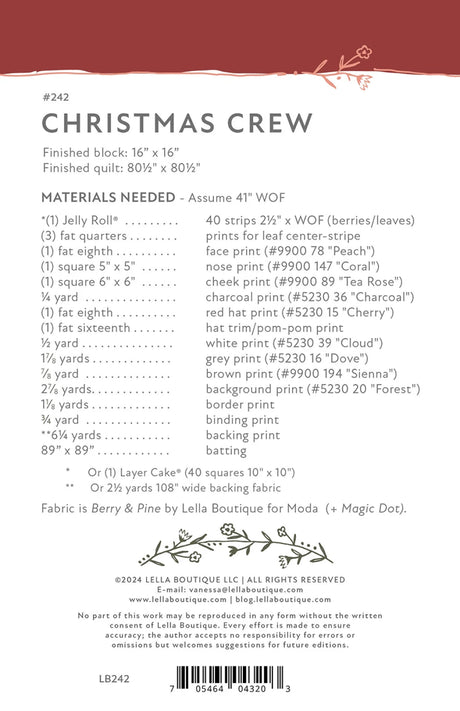 Back of the Christmas Crew Quilt Pattern by Lella Boutique