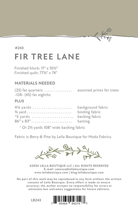Back of the Fir Tree Lane Quilt Pattern by Lella Boutique