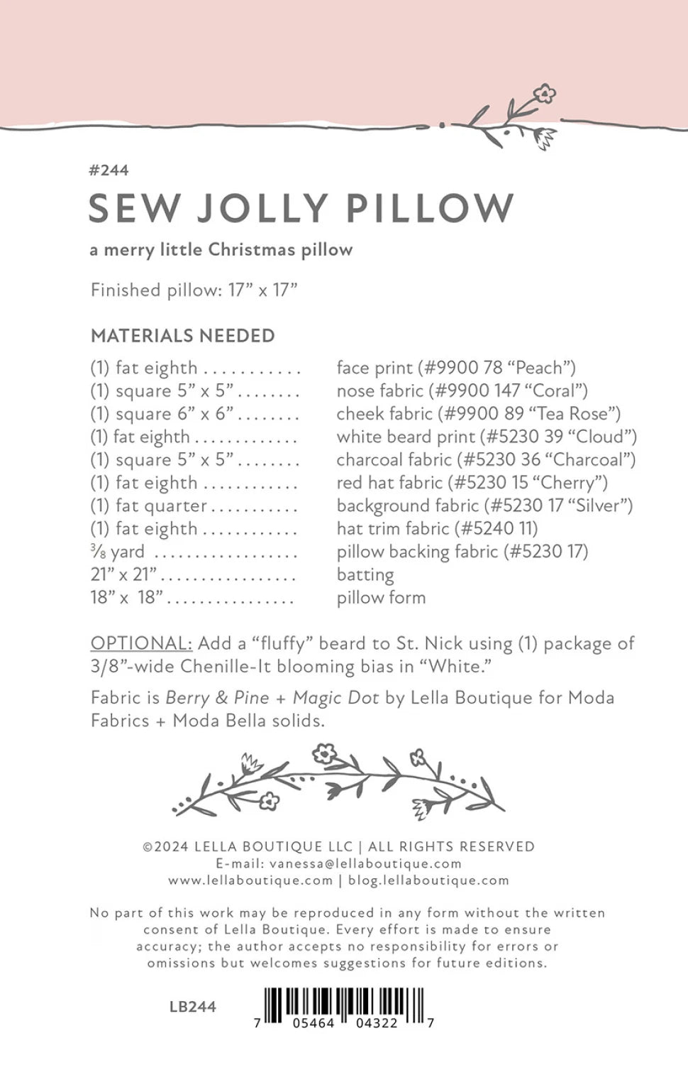 Back of the Sew Jolly Pattern by Lella Boutique
