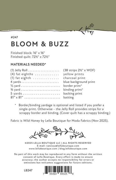 Back of the Bloom & Buzz Quilt Pattern by Lella Boutique