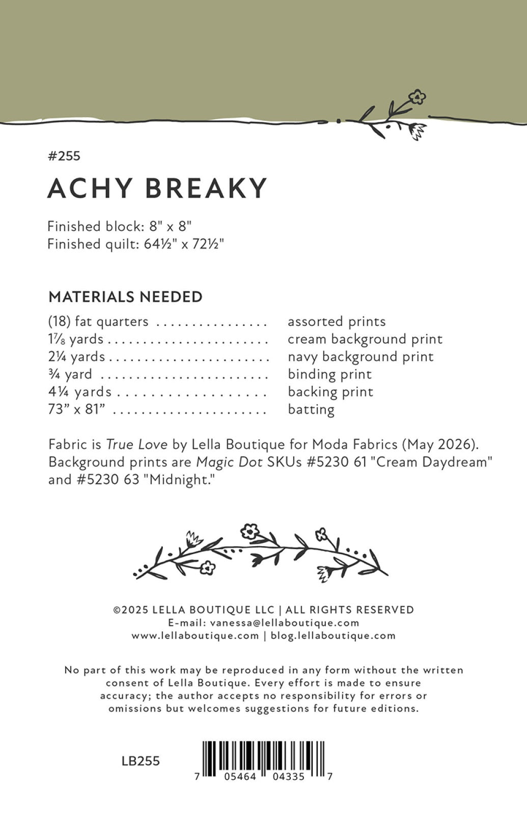 Back of the Achy Breaky Quilt Pattern by Lella Boutique