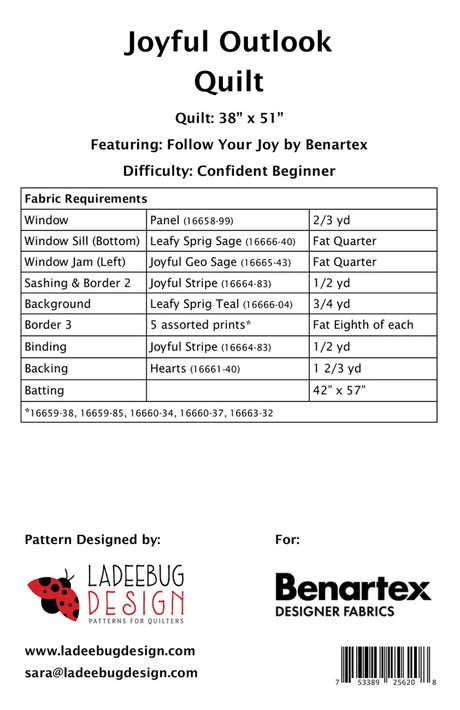 Back of the Joyful Outlook Quilt Pattern by Ladeebug Designs