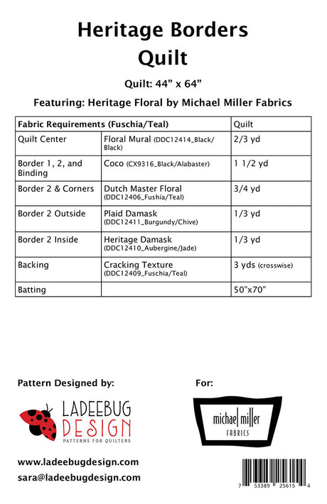 Back of the Heritage Borders Quilt Pattern by Ladeebug Designs