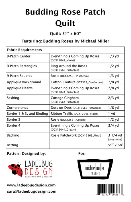 Back of the Budding Rose Patch Quilt Pattern by Ladeebug Designs