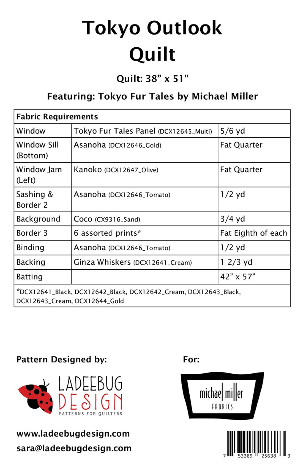 Back of the Tokyo Outlook Quilt Pattern by Ladeebug Designs