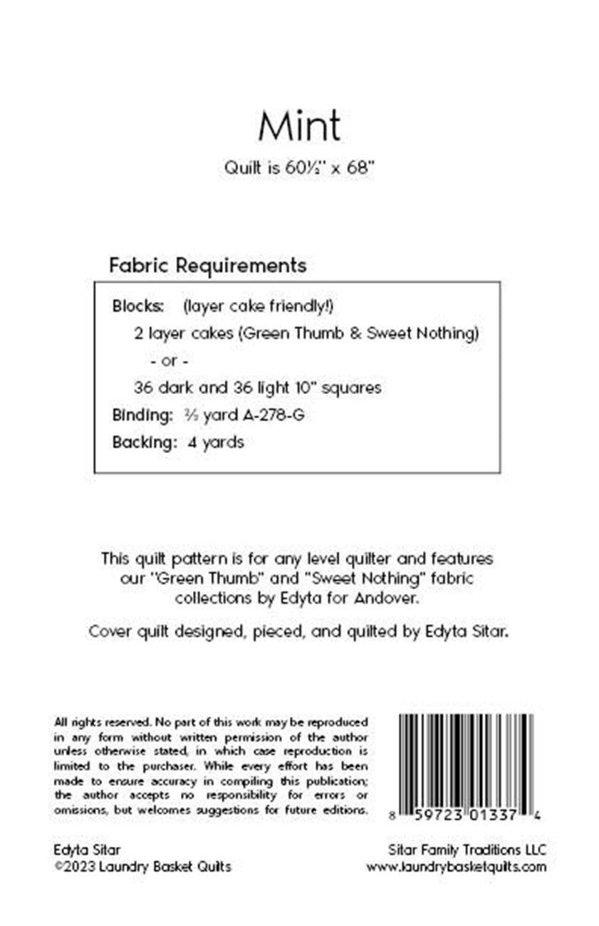 Back of the Mint Quilt Pattern by Laundry Basket