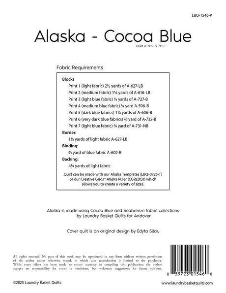 Back of the Alaska - Cocoa Blue Quilt Pattern by Laundry Basket