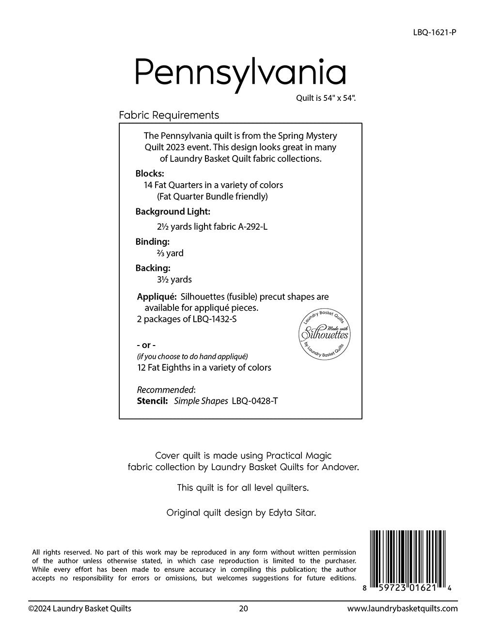 Back of the Pennsylvania Quilt Pattern by Laundry Basket