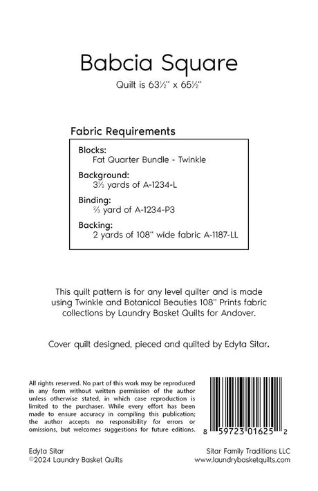 Back of the Babcia Square Quilt Pattern by Laundry Basket