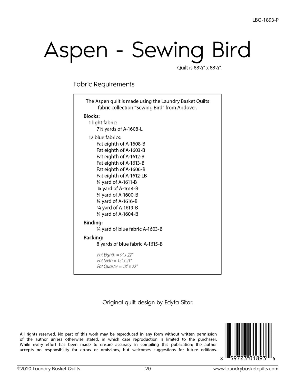 Aspen - Sewing Bird Quilt Pattern