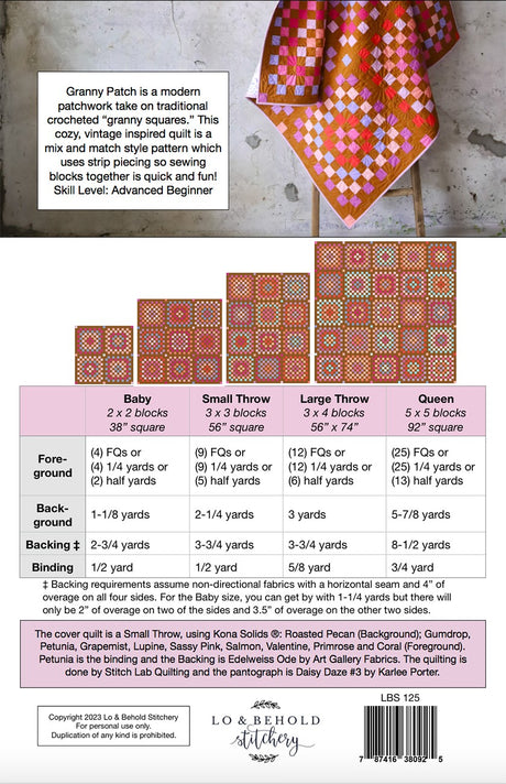Back of the Granny Patch Quilt Pattern by Lo & Behold Stitchery