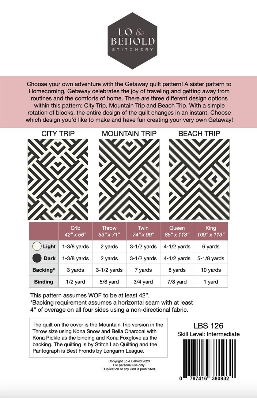 Back of the Getaway Quilt Pattern by Lo & Behold Stitchery