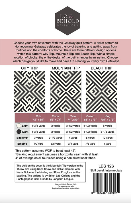 Back of the Getaway Quilt Pattern by Lo & Behold Stitchery