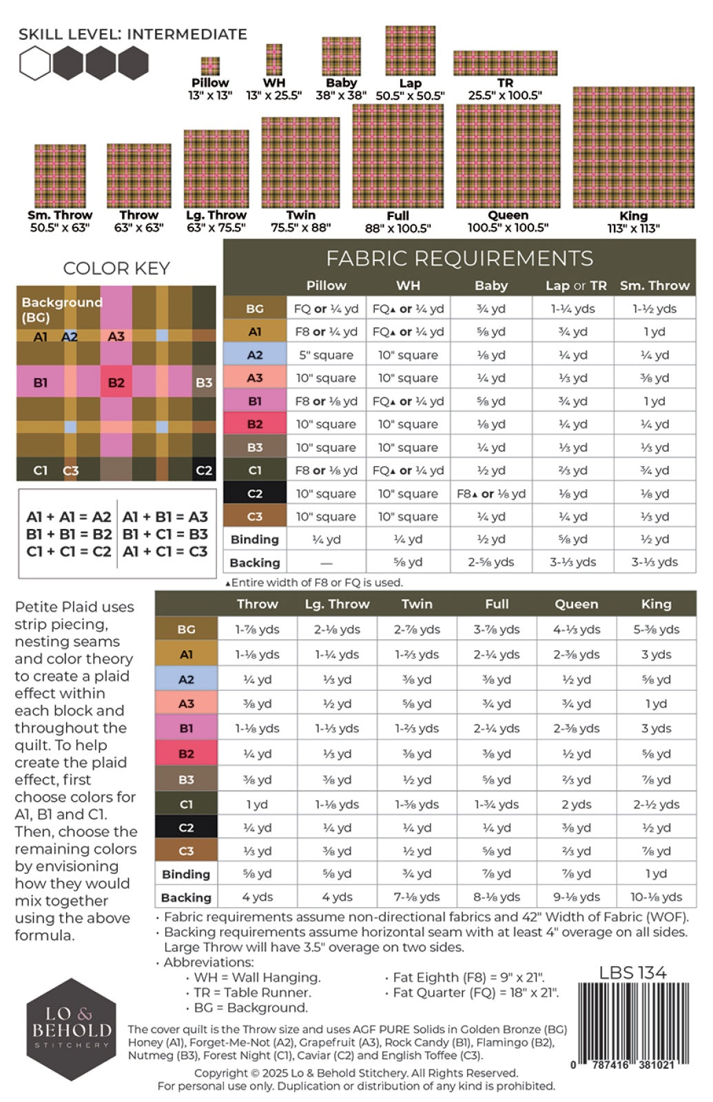 Back of the Petite Plaid Quilt Pattern by Lo & Behold Stitchery