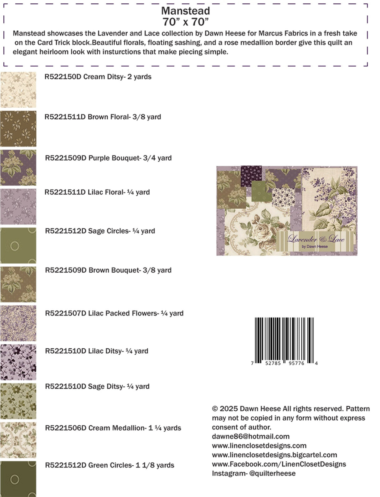 Back of the Manstead Quilt Pattern by Linen Closet Designs