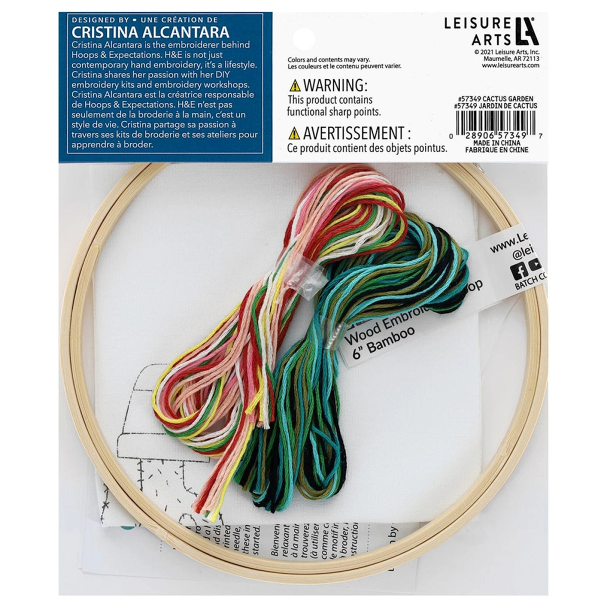 Back of the Leisure Arts Kit Embroidery 6in Cactus Garden by Leisure Arts