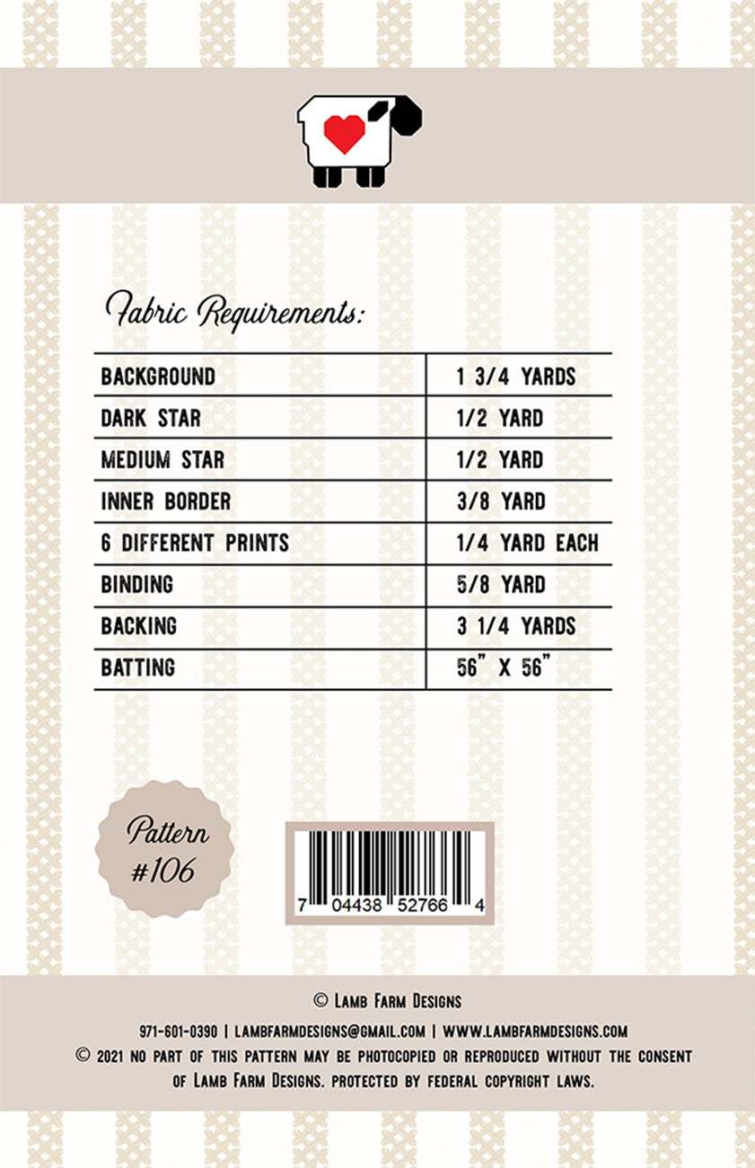 Back of the Star Over Maple Lake Quilt Pattern by Lamb Farm Designs