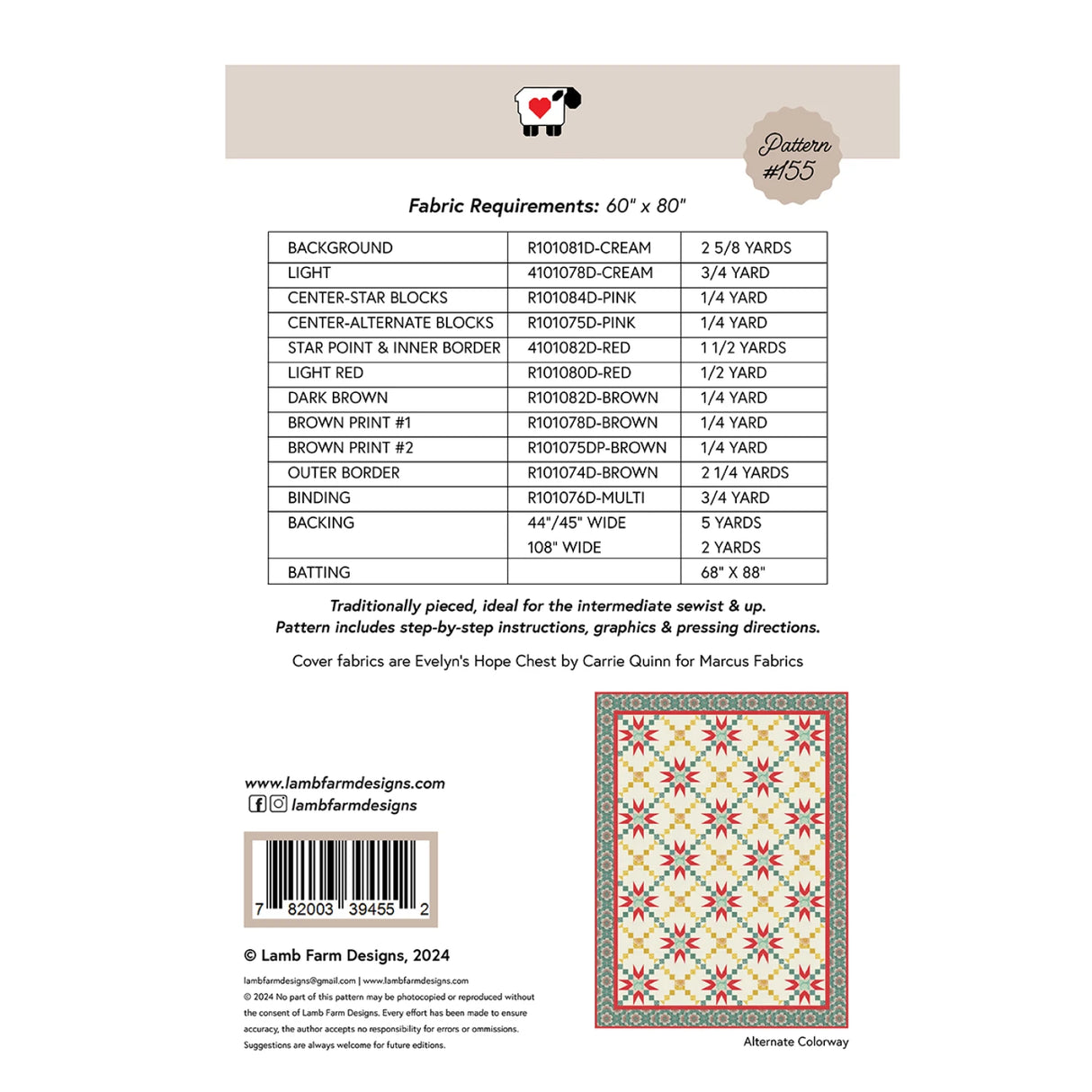 Back of the Chocolate Covered Strawberries Quilt Pattern by Lamb Farm Designs