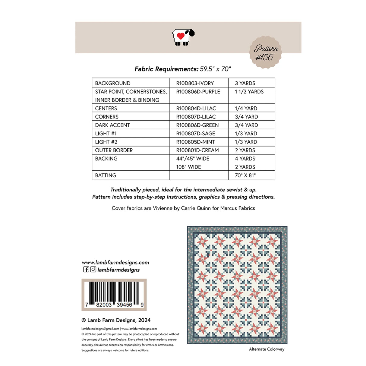 Back of the Garden Pinwheels Quilt Pattern by Lamb Farm Designs