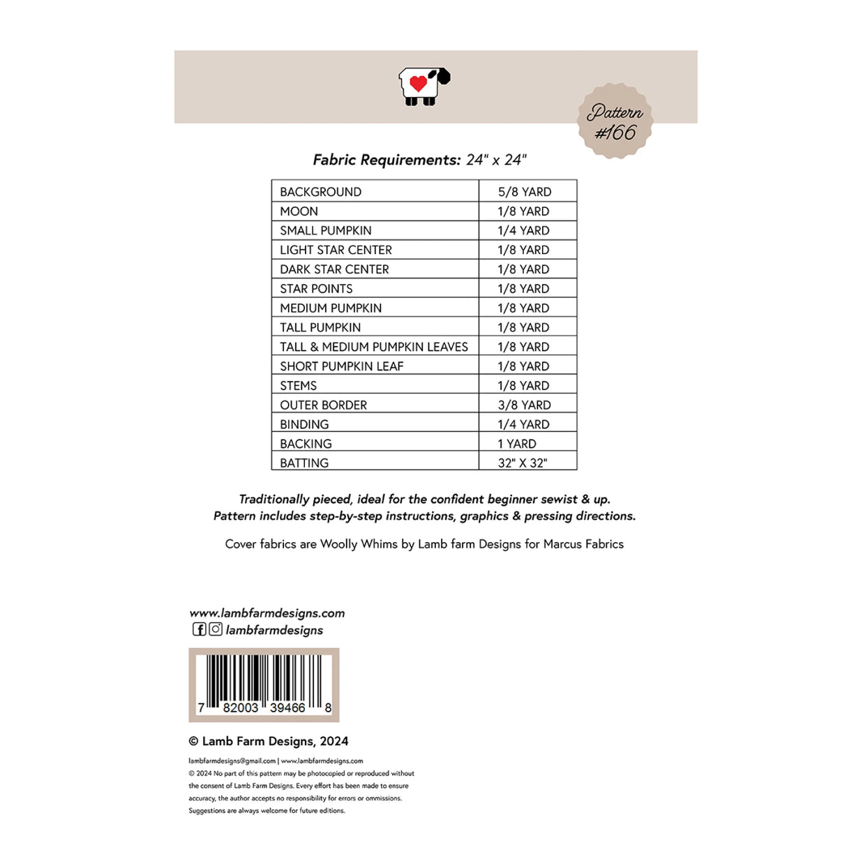 Back of the Moonlight Serenade Pattern by Lamb Farm Designs