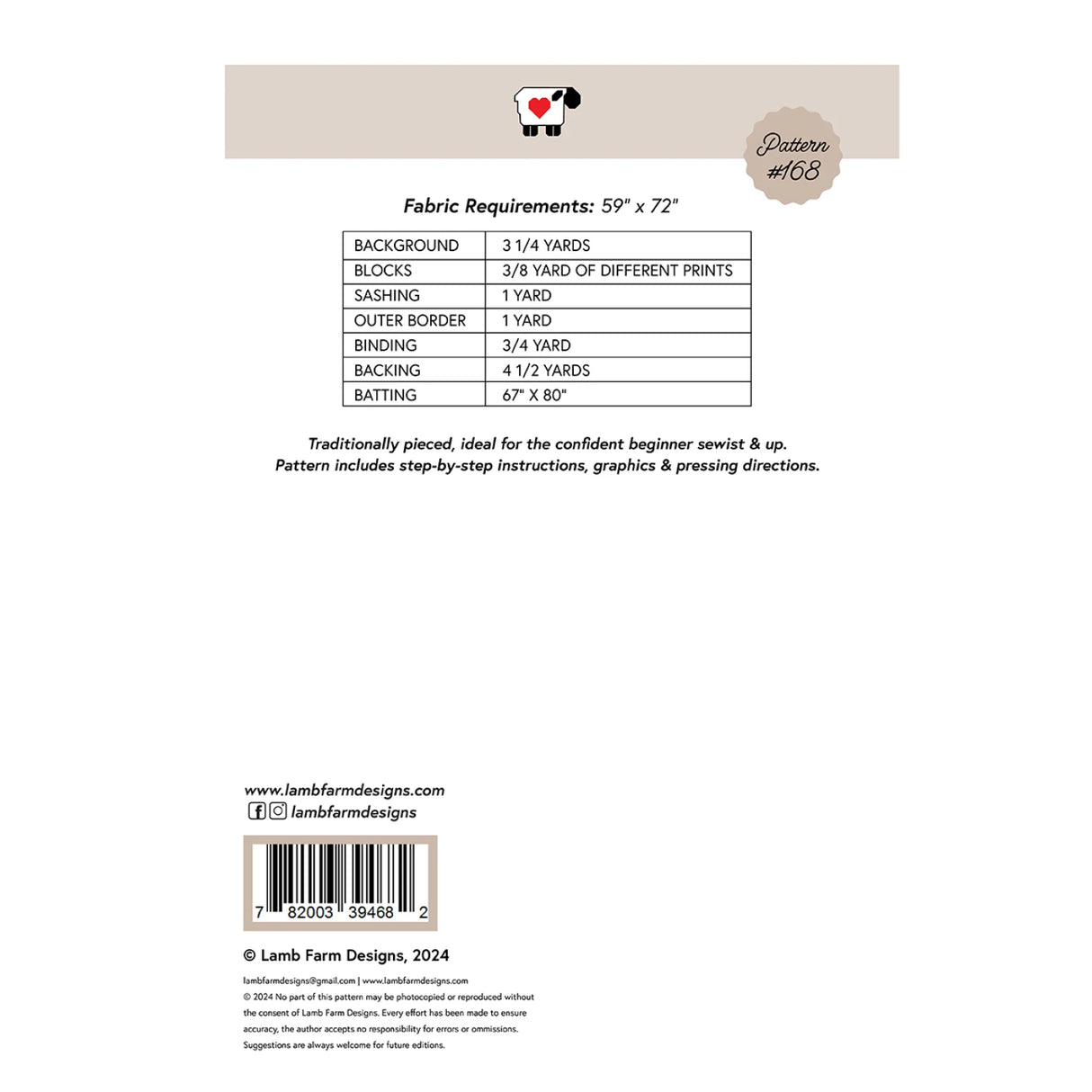 Back of the Tic Tac Toe Quilt Pattern by Lamb Farm Designs