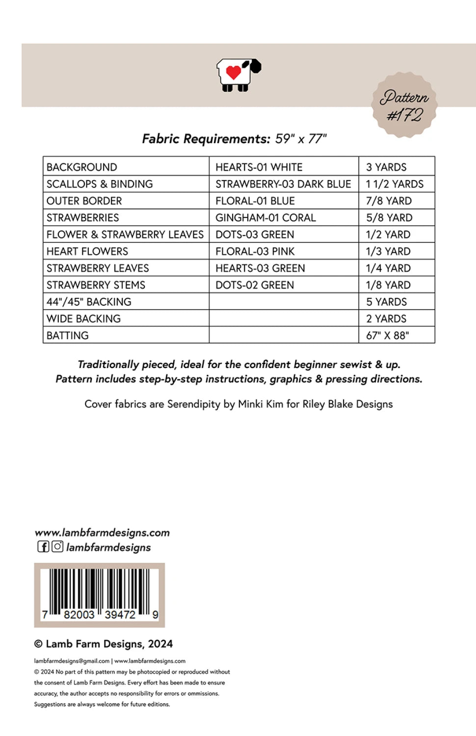 Back fo the Spring Postage Quilt Pattern by Lamb Farm Designs