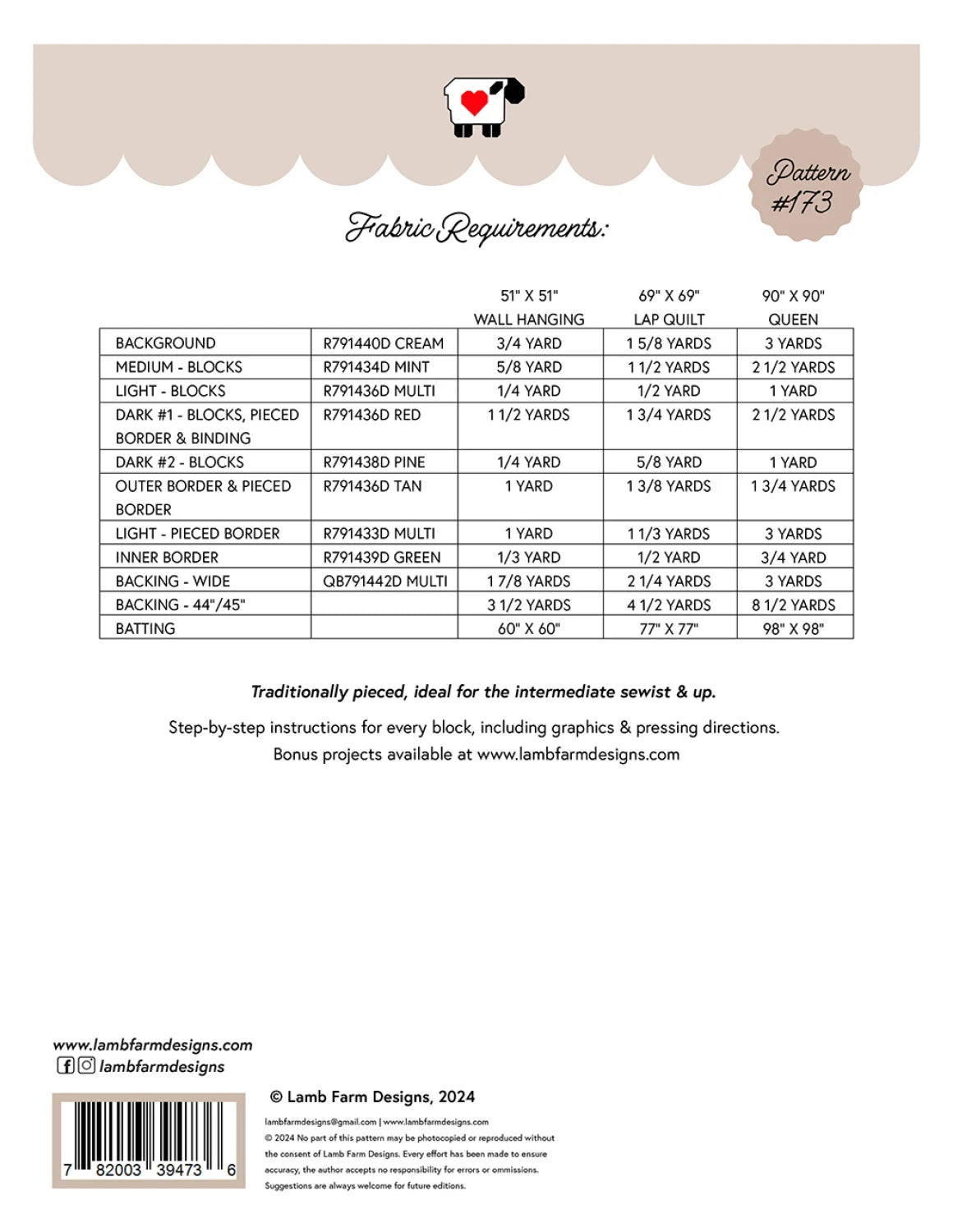 Back of the Vintage Linens Quilt Pattern by Lamb Farm Designs