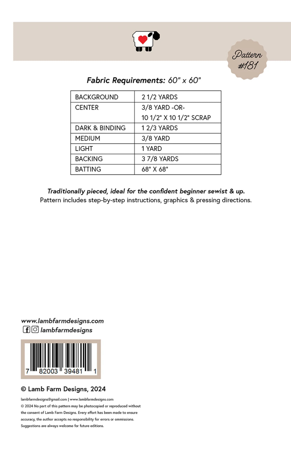 BAck of the Golden Hour Quilt Pattern by Lamb Farm Designs