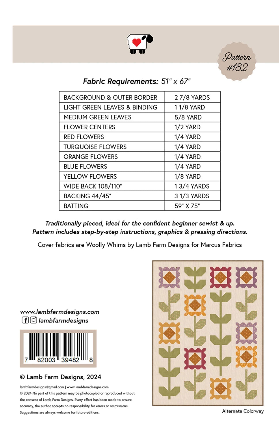 Back of the Daisy Chain Quilt Pattern by Lamb Farm Designs