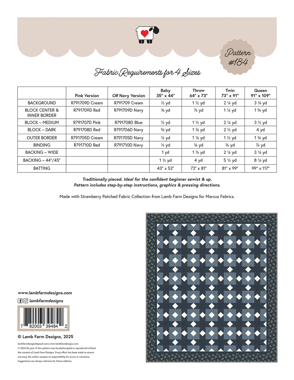Back of the Gingham Quilt Pattern by Lamb Farm Designs